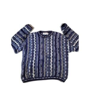 Vintage Enrico Uomo Coogi Style Biggie Sweater Sz M 3D Knit Multicolor Blue